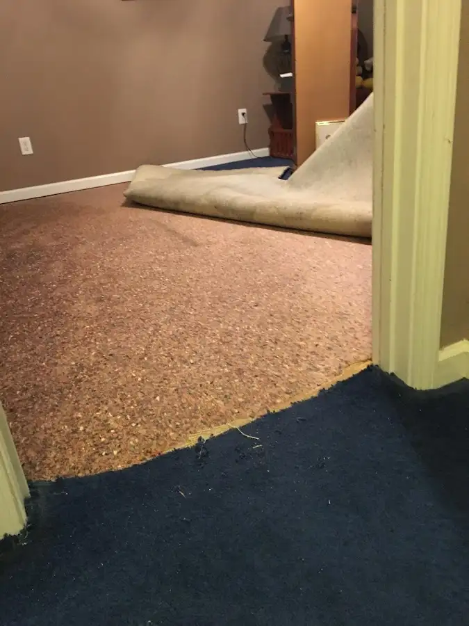 Carpet pad removal revealing water damage during Drying & Dehumidification in Thornbury