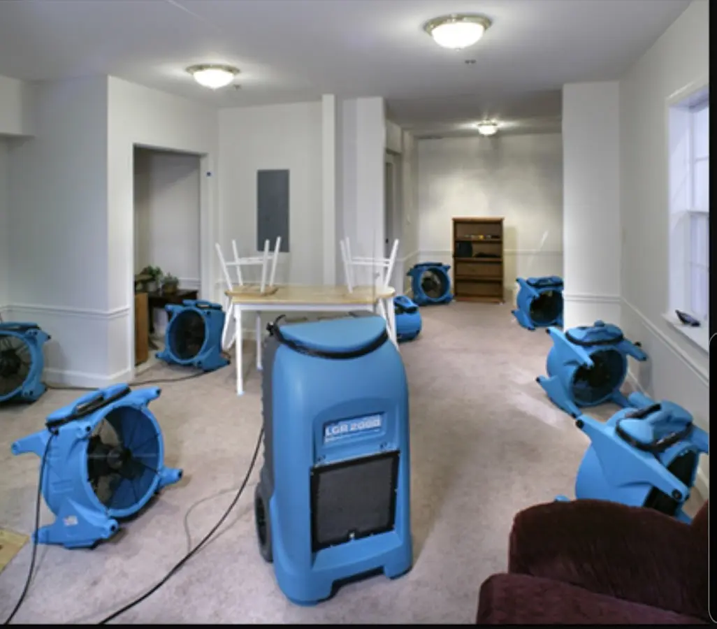 Air movers and dehumidifier setup for Water Damage Restoration in Thornbury